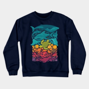 Marine Mosaic: Perfectly Fitting Rectangular Patchwork of Sea Creatures Crewneck Sweatshirt